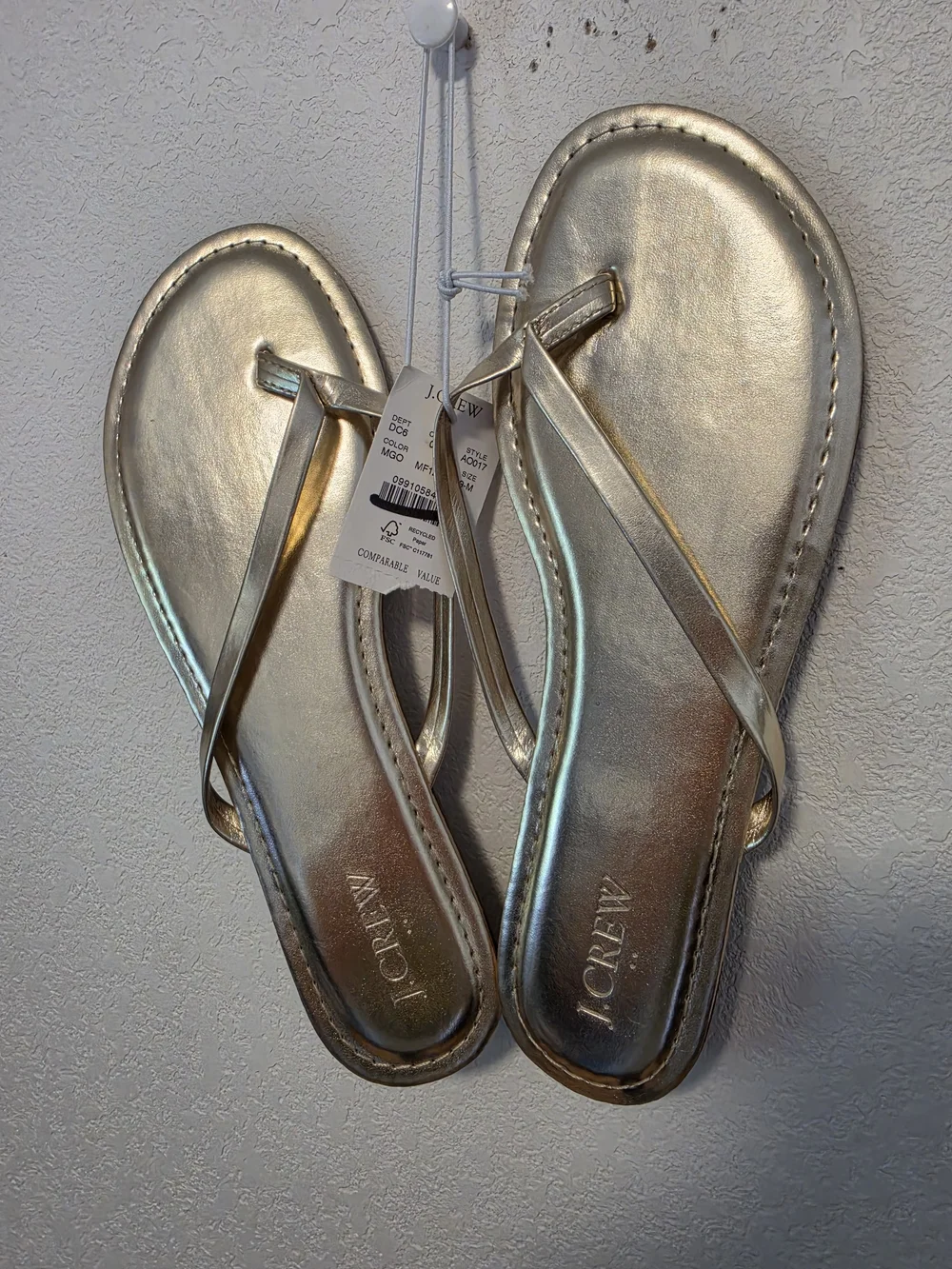J. Crew Factory Metallic Gold Thong Sandals - Women Size 9 NWT